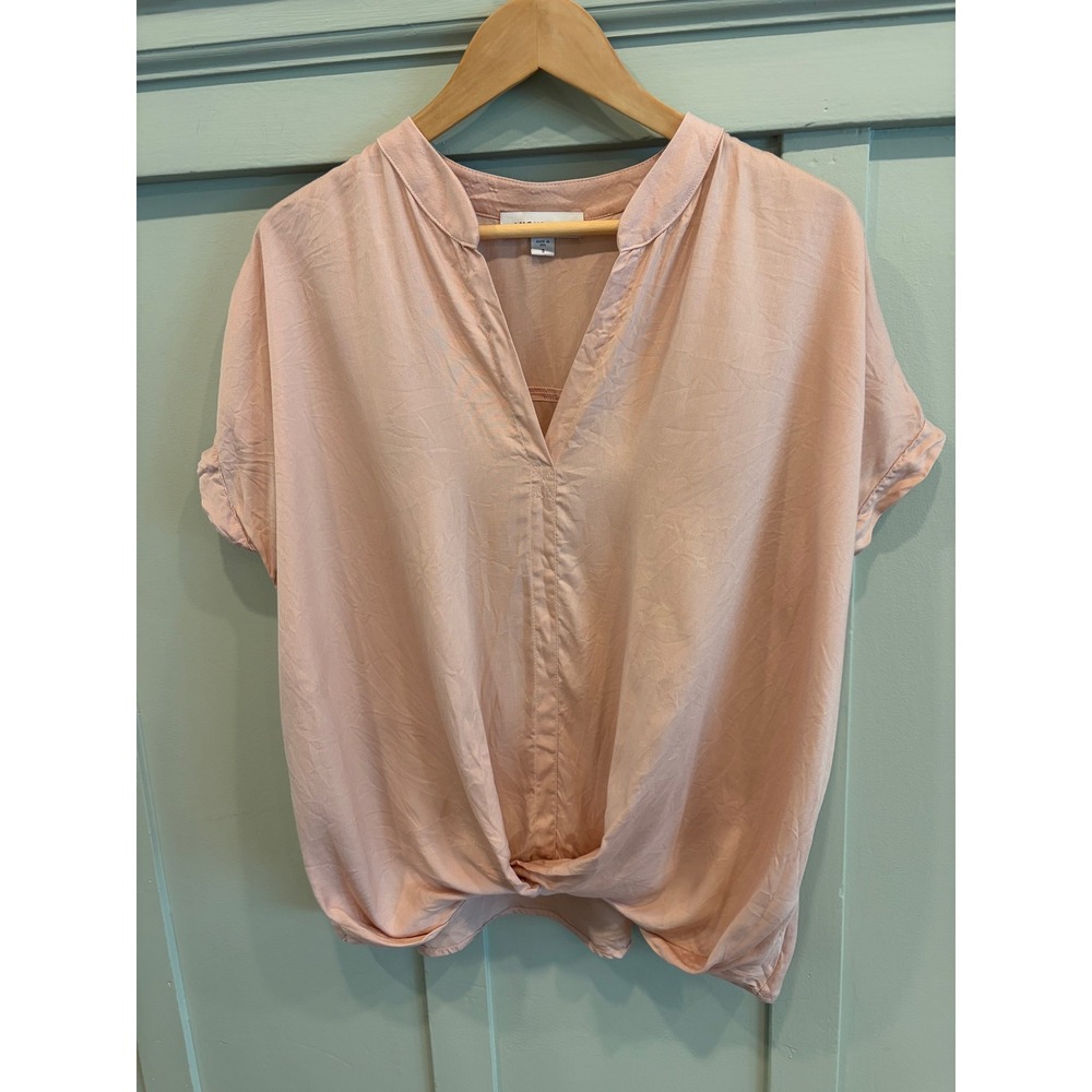 Amour Vert Peach Pink Tencel Twist Front V-Neck Blouse Small Made USA